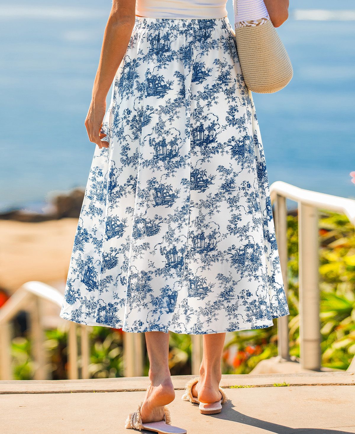 Cupshe Women's Toile Print Elastic Waist Midi Skirt