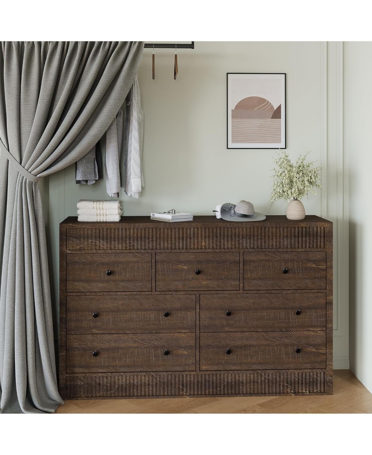 gaomon 54" Wide Wooden 7 Drawer Fluted Dresser
