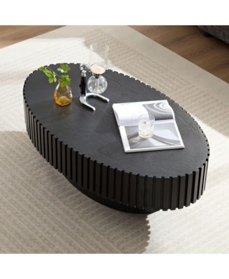Modern Handcraft Drum Coffee Table - 43.7-Inch Oval Small Coffee Table