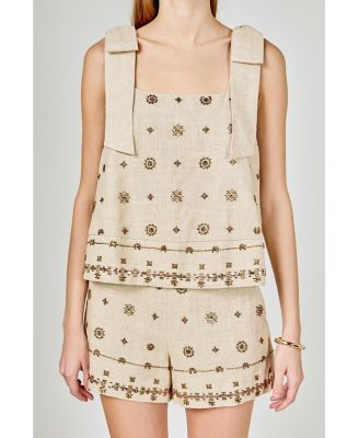 Women's Bow Sleeveless Beaded Top