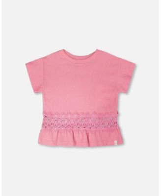 Girl Crinkle Jersey Long T-Shirt with Crochet Insert Pink - Toddler|Child
