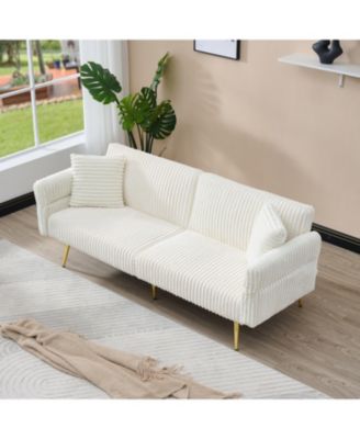 79-Inch Corduroy Sofa Bed Foldable Double Sofa Bed with Adjustable Armrests