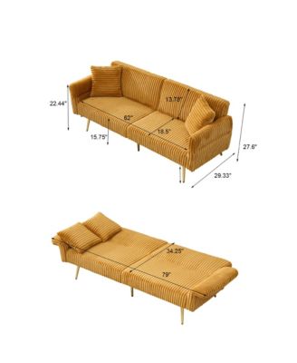 79-Inch Corduroy Sofa Bed Foldable Double Sofa Bed with Adjustable Armrests