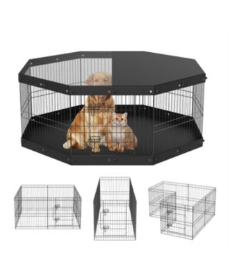 8-Panel Foldable Metal Dog Playpen with Top Cover & Mat, 24" H - Indoor/Outdoor