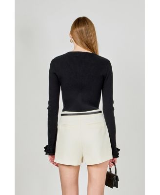 Women's Ruffled Cuff Knit Top