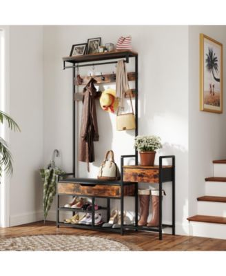 Tall Hall Tree with Bench and Coat Rack for Entryway