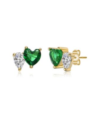 Sparkling 14K Gold Plated Green & Clear CZ Stud Earrings