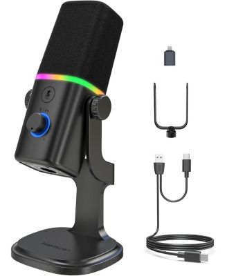 XLR/USB Dynamic Mic w/ RGB, Mute, Gain & Desk Stand All-in-One for Gaming, Podcast, YouTube & Streaming