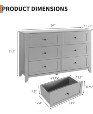 Garvee 54" Wide 6-Drawer Modern Dresser, Deep Drawers for Bedroom