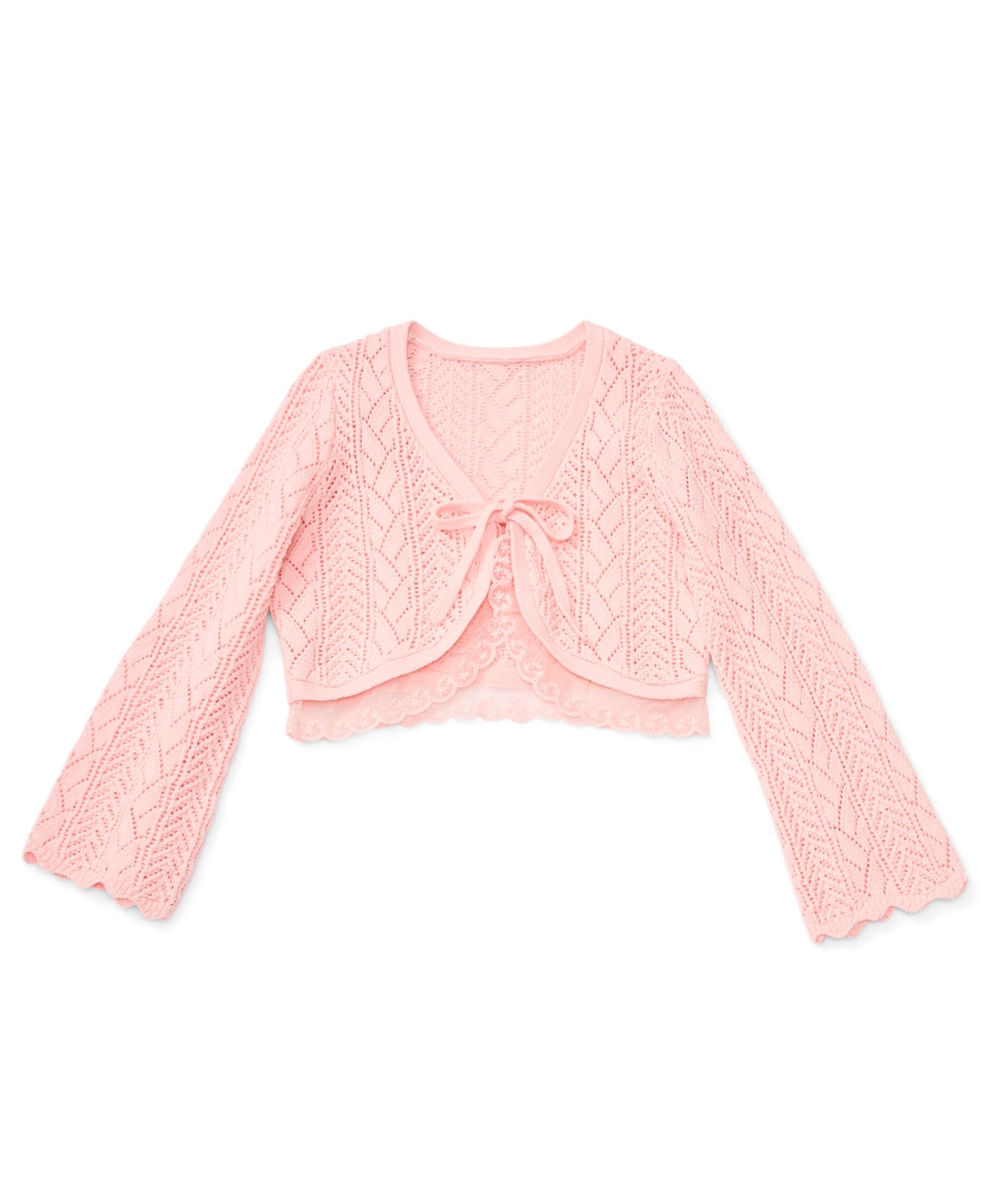 Girls' 7-16 Long-Sleeve Tie-Front Pointelle Cardigan