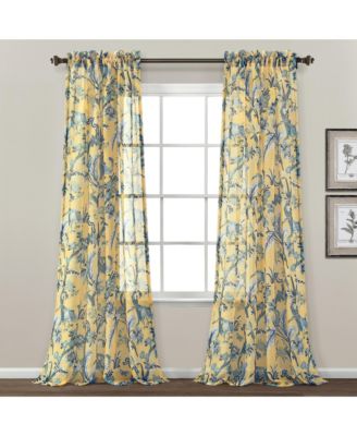 Dolores Sheer Window Curtain Panels Pair 52"W x 84"L - Curtains For Bedroom- Floral Curtains For Living Room - Vintage Decor