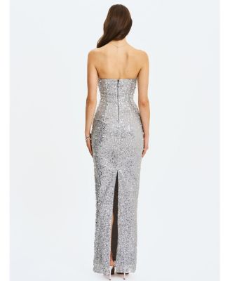 Women's Noelle Silver Sequin Pearl-Embellished Sweetheart Maxi Dress