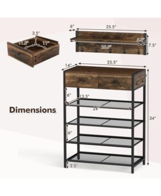 Wall-Mounted Coat Hanger with 5-Tier Shoe Rack