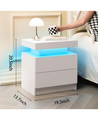 LED Nightstand with 2 Drawers, Bedside Table Cabinet with Adjustable Color Lighting, Modern End Side Table for Bedroom, Living Room