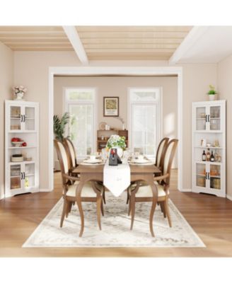 Tall Triangular Corner Buffet Cabinet with Glass Doors