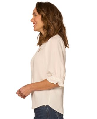 Petite Below Elbow Button-Down Top