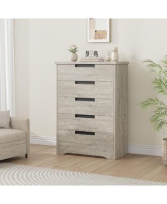 Drawer Dresser for Bedroom, Gray Chest of Drawers with Embedded Handles, Wooden Dresser Organizer for Living Room, Nursery