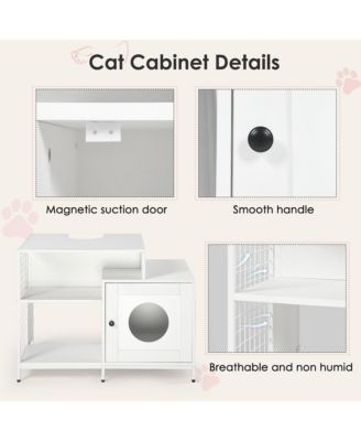 Bathroom Sink Cabinet Cat Litter Box Enclosure with Divider and Storage Shelves, White