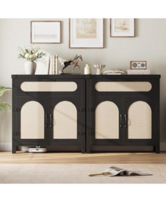 29.9" Small Boho Farmhouse Rattan Sideboard with Drawer