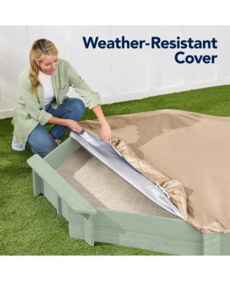 Kid's Octagonal Wooden Outdoor Sandbox w/ Benches, 8 Seats, Cover, XL Sandpit, Liner