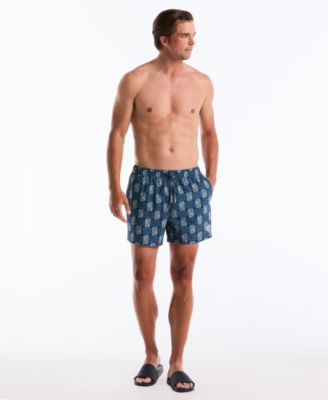 Men's Navy Flower Block Print Swim Trunks