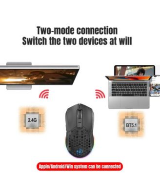 Dual-Mode Wireless Gaming Mouse, 2.4G + Bluetooth 5.1, 6 Adjustable DPI 800-4800, RGB Backlit