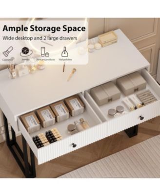 Vanity Desk with Mirror & 3-Color LED Lights, Modern Design with Storage