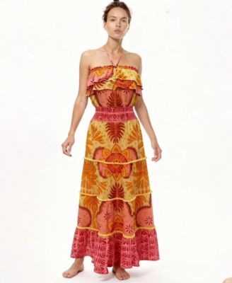 Women's Ruffled Smocked-Waist Tiered Cover-Up Dress