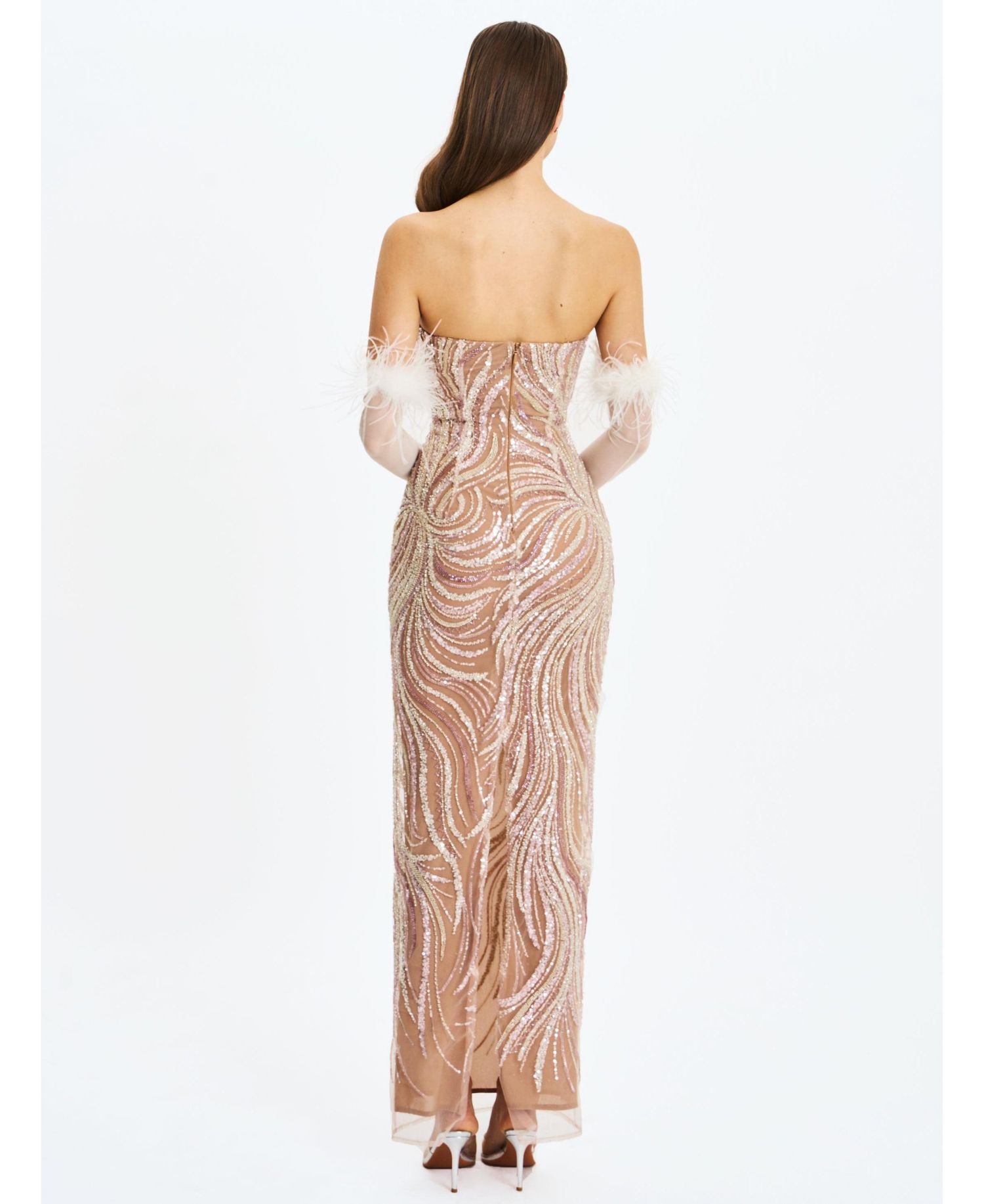 Women's Quinci Apricot Beaded Sequin Sweetheart Maxi Dress