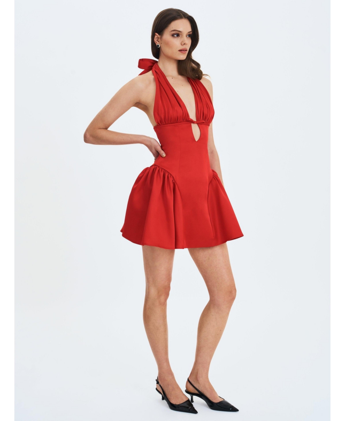 Miss Circle Women's Peyton Ruby Plunging Halter Keyhole Mini Dress