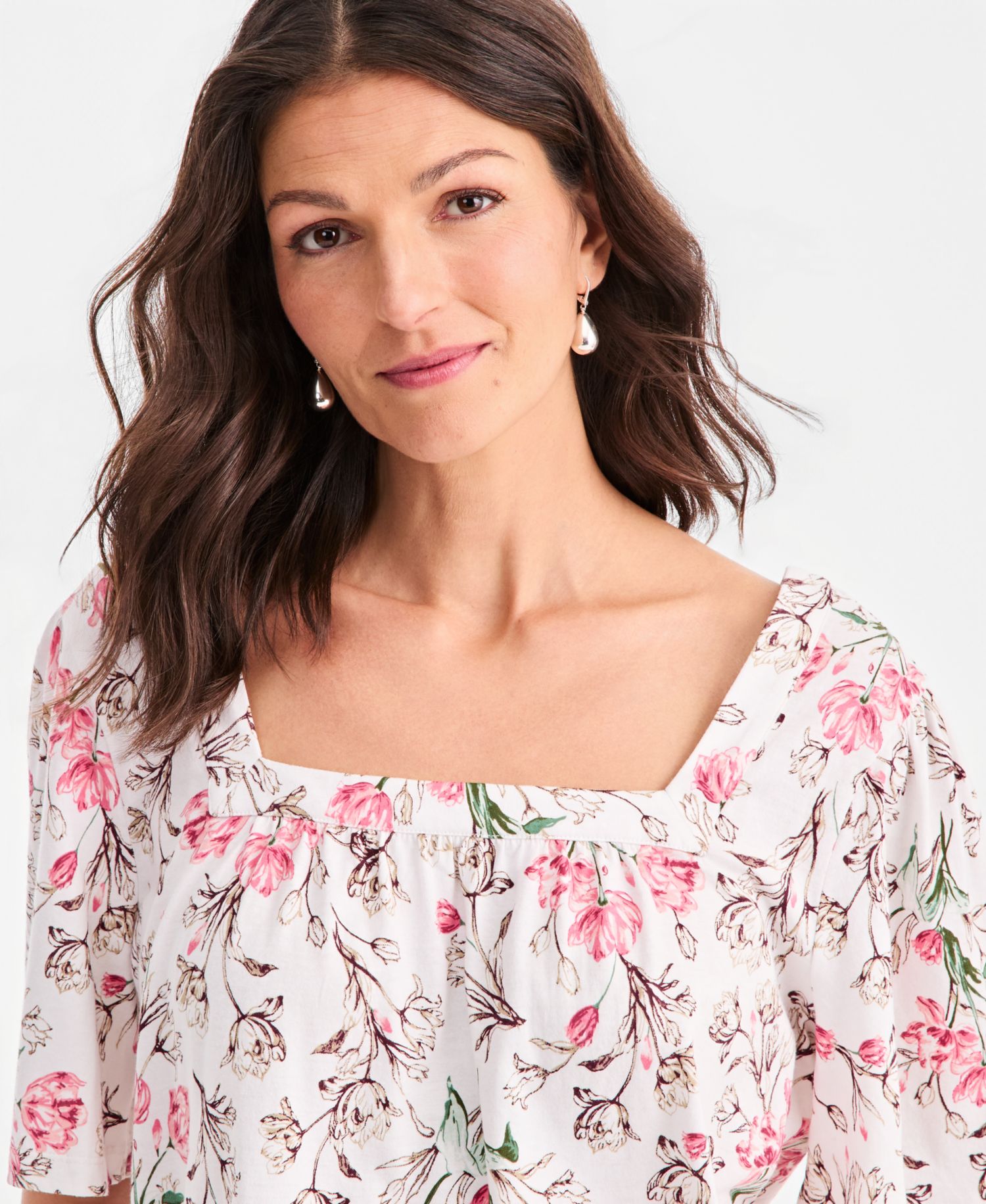 Petite Printed Square-Neck Short-Sleeve Top, Macy's Exclusive