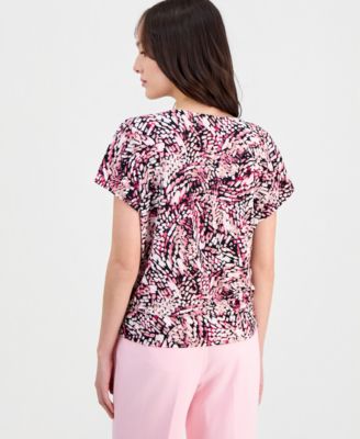 Petite Printed Short-Sleeve Banded-Hem Top