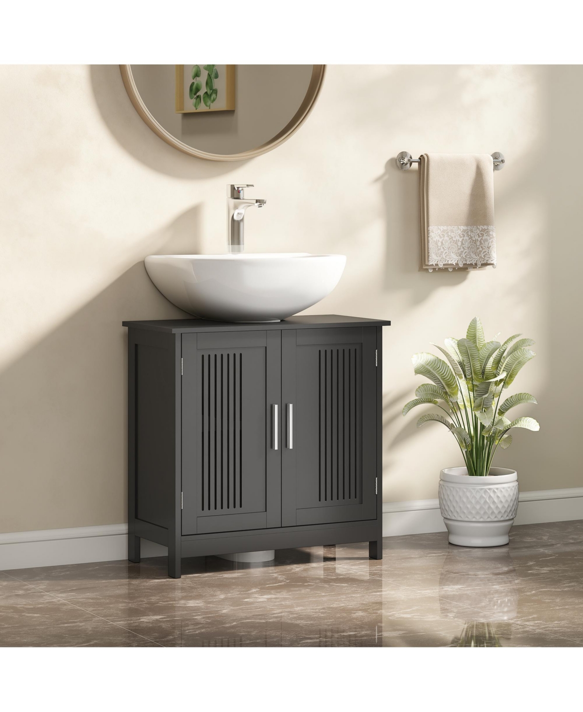 Kleankin Bathroom Under Sink Cabinet Vanity Unit w/ Adjustable Storage Shelves