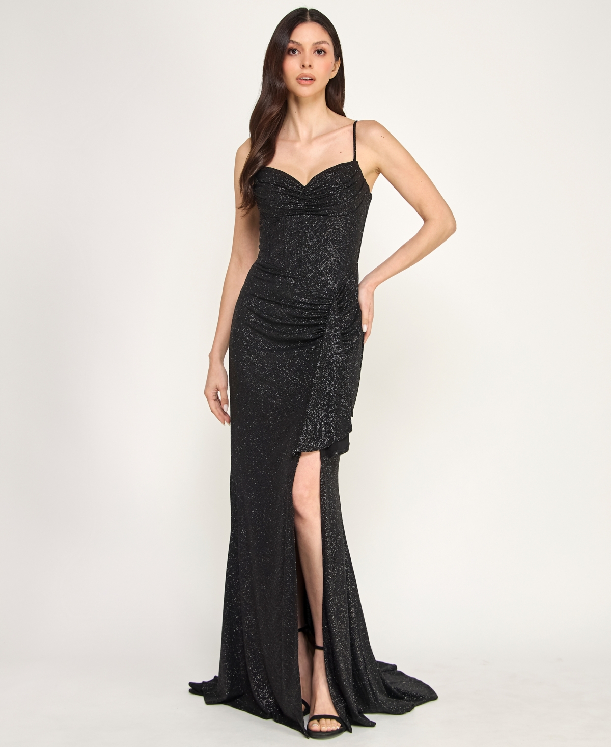 pear culture Juniors' Sweetheart-Neck Strappy Shimmer Gown