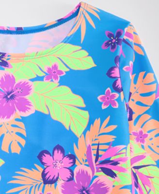 Girls' 7-16 Cropped Rashguard Tropical-Print 2-Piece Swimsuit