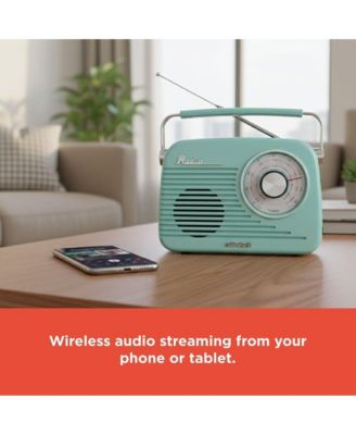 Portable Retro AM/FM/SW Vintage and Classic Radio, Bluetooth, Rechargeable, Light Sky Blue – 4001801