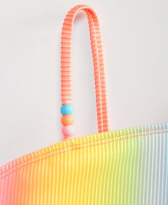 Girls' 7-16 One-Shoulder Ombr&eacute; Stripe Swimsuit, 2-Piece Set