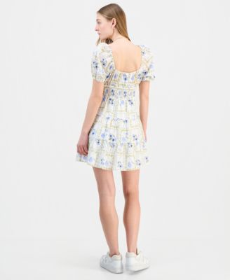 Juniors' Sweetheart-Neck Puff-Sleeve Mini Dress