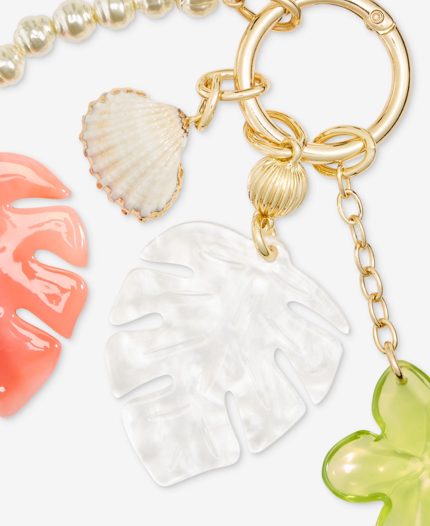 Coral Palm Leaf Bag Charm