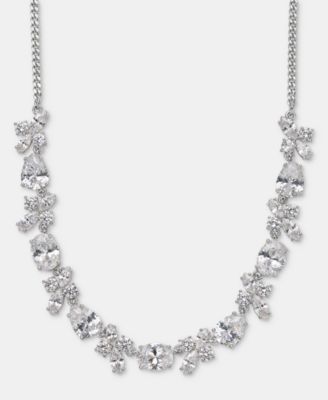 Cubic Zirconia Cluster Statement Necklace, 16" + 3" extender
