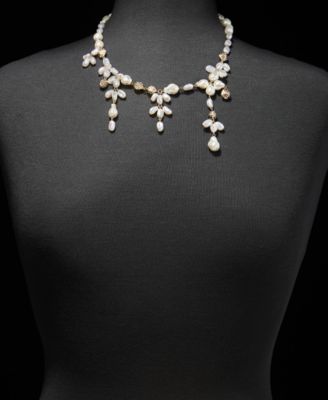 Pav&eacute; Nugget & Imitation Pearl Statement Necklace, 16" + 3" extender