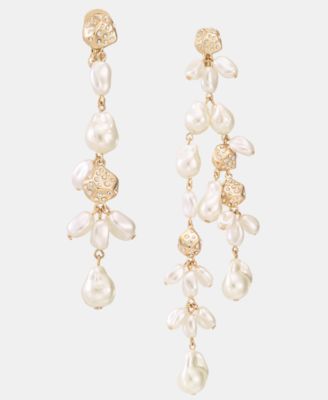 Pav&eacute; Nugget & Imitation Pearl Mismatch Linear Drop Earrings