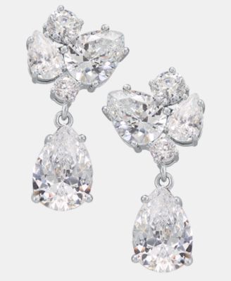 Cubic Zirconia Cluster Drop Earrings