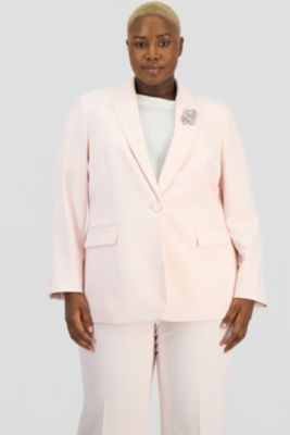 Plus Size Embellished Peak Lapel Blazer & Straight-Leg Pull-On Pants