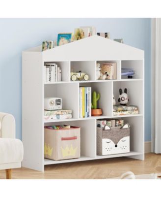 Kids Bookshelf 9-Cubby Toy Storage Organizer White Bookcase Toddlers Playhouse Cabinet Shelf for Boys /Girls