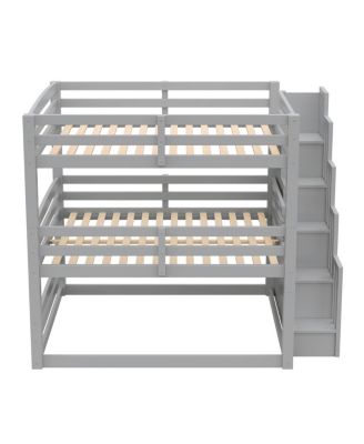 Full Size Triple Bunk Bed with Storage Staircase, Separate Design