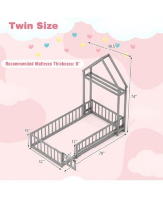 House Style Twin Floor Bed with Decorative Headboard - 48