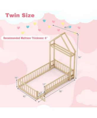 House Style Twin Floor Bed with Decorative Headboard - 48