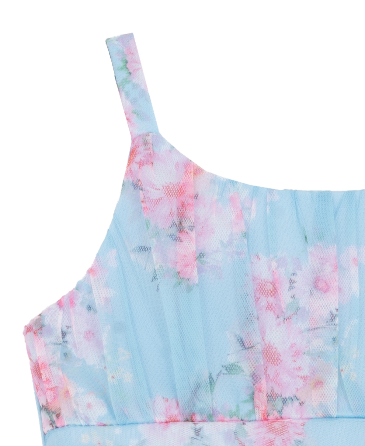 Rare Editions Girls' 4T-6X Floral Print Mesh Square Neck Maxi Dress