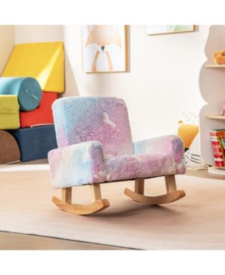 Upholstered Kids Rocking Chair with Sturdy Wood Rocking Legs
